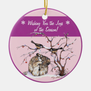 Adorno De Cerámica Pecas de nieve pesky y conejo