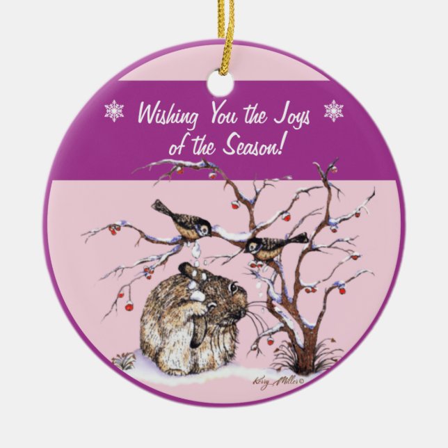 Adorno De Cerámica Pecas de nieve pesky y conejo (Frente)