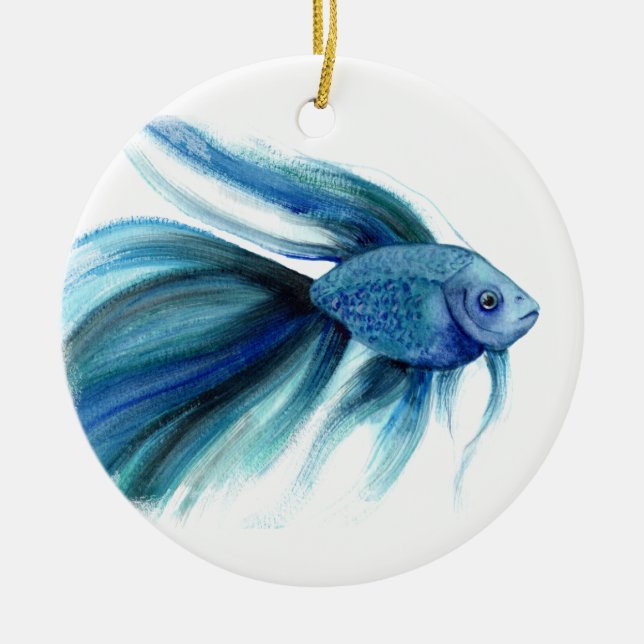 Adorno De Cerámica Peces Betta Azul (Frente)