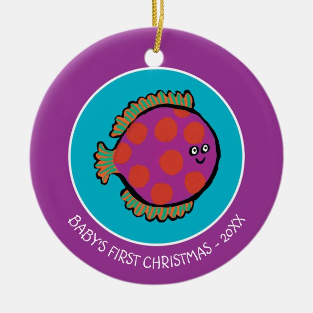 Adorno De Cerámica Peces rosados y Naranjas de polka-dot (Frente)