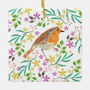 Adorno De Cerámica Pecho Rojo Robin, ave de Navidad