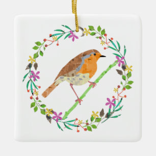 Adorno De Cerámica Pecho Rojo Robin, ave de Navidad