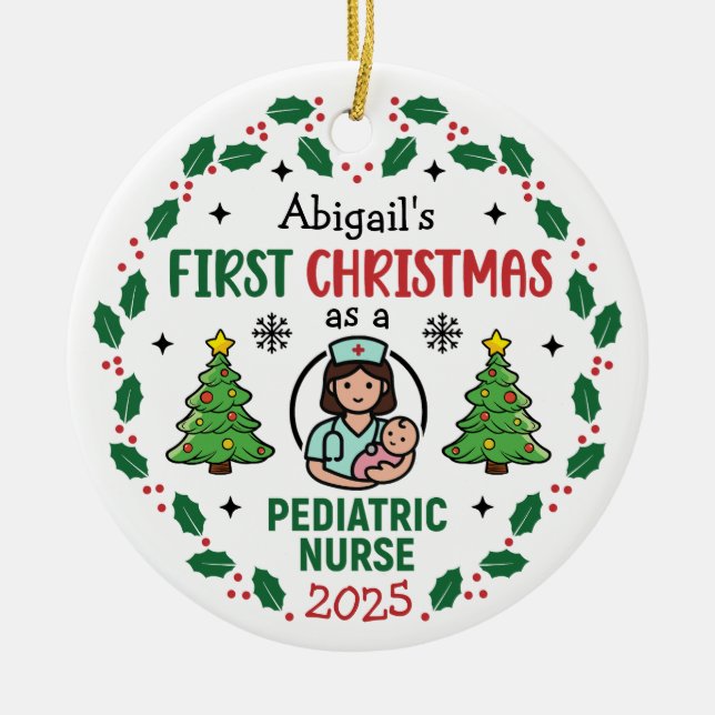 Adorno De Cerámica Pediatric Nurse First Christmas Tree Personalized  (Frente)