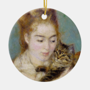 Adorno De Cerámica Pedro una mujer de Renoir el   con un gato