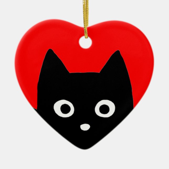 Adorno De Cerámica Peeking de gato negro | Festividad de Cute Kitty L (Frente)