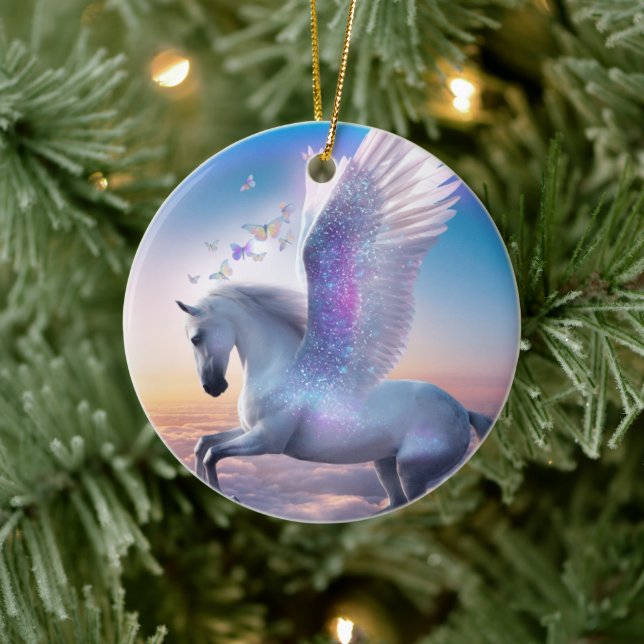 Adorno De Cerámica Pegaso con Arcoíris (Árbol)