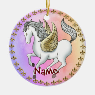 Adorno De Cerámica Pegaso Unicornio Blanco que Caracolea