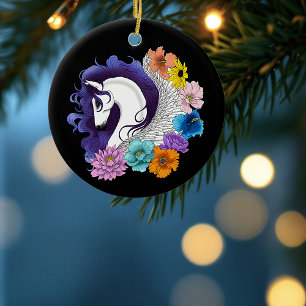 Adorno De Cerámica Pegasus Floral Negro