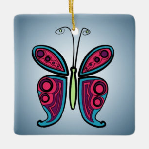Adorno De Cerámica Pegatina redondo clásico de mariposa