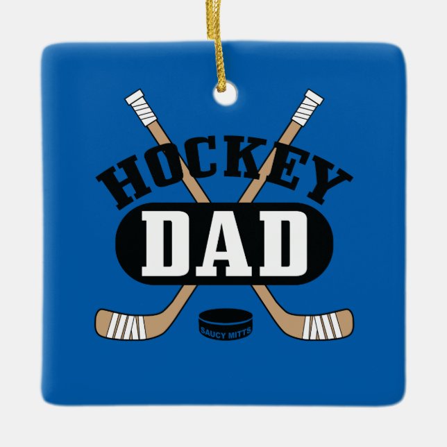 Adorno De Cerámica Pegatinas de hockey para papá y azul Puck (Anverso)