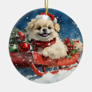 Adorno De Cerámica Pekín en Trineo Deja que Nieve Navidad