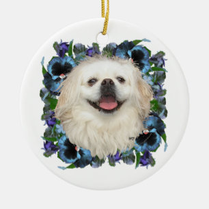 Adorno De Cerámica Pekinés blanco con pensamientos