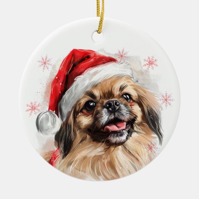 Adorno De Cerámica Pekinés de Navidad Personalizado (Frente)