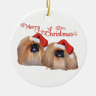 Adorno De Cerámica Pekinés Feliz Navidad