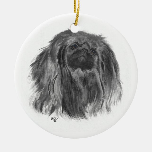 Adorno De Cerámica Pekingese oscuro (Frente)