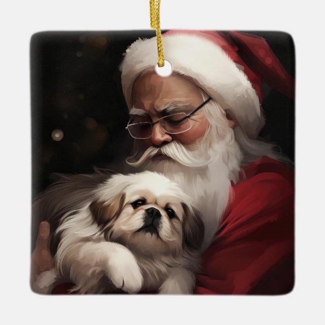 Adorno De Cerámica Pekingeses con Navidades festivos de Santa Claus (Anverso)