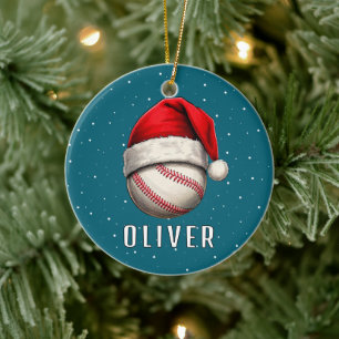 Adorno De Cerámica Pelota de béisbol con copos de nieve de sombrero d