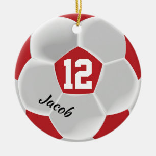 Adorno De Cerámica Pelota de fútbol roja y blanca oscura
