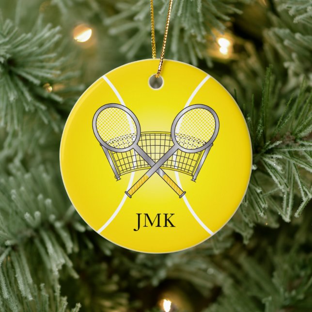 Adorno De Cerámica Pelota de tenis amarilla | Nombre DIY (Árbol)