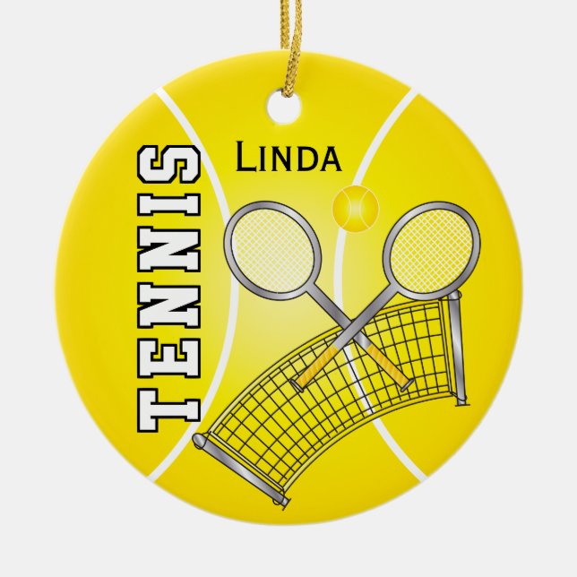 Adorno De Cerámica Pelota de tenis amarilla y red (Frente)