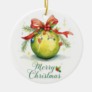 Adorno De Cerámica Pelota de Tenis Feliz Navidad Fiesta 