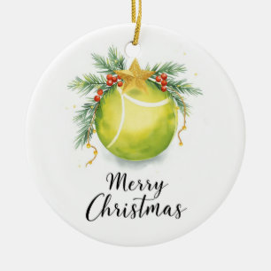 Adorno De Cerámica Pelota de Tenis Feliz Navidad Fiesta 