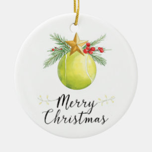 Adorno De Cerámica Pelota de Tenis Feliz Navidad Fiesta 