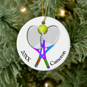 Adorno De Cerámica Pelota de tenis y raquetas de Navidad