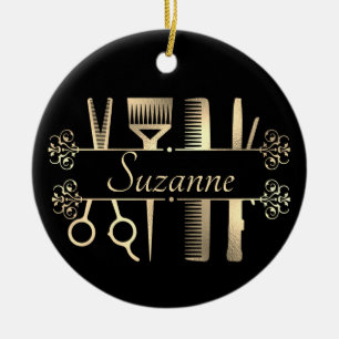 Adorno De Cerámica Peluquería Rosa Gold personalizada