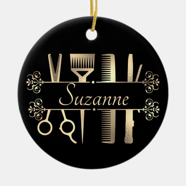 Adorno De Cerámica Peluquería Rosa Gold personalizada (Frente)