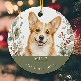 Adorno De Cerámica Pembroke Welsh Corgi Perro Navidad Acuarela