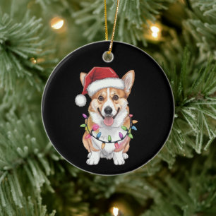 Adorno De Cerámica Pembroke Welsh Corgi Santa Christmas Tree Lights