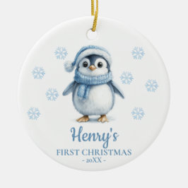 Adorno De Cerámica Penguin Personalized Baby's First Christmas