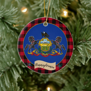 Adorno De Cerámica Pennsylvania, manta roja de búfalo, bandera de Pen