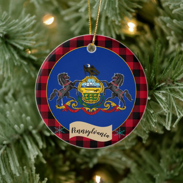 Adorno De Cerámica Pennsylvania, manta roja de búfalo, bandera de Pen (Árbol)