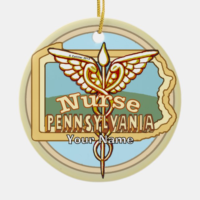 Adorno De Cerámica Pennsylvania Nurse Caduceus (Frente)