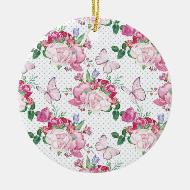 Adorno De Cerámica peonía acuática, mariposa acuarela (Frente)