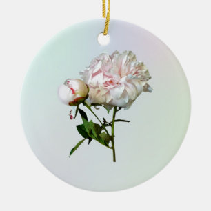 Adorno De Cerámica Peonía Rosa Pálido y Capullo