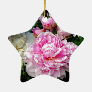 Adorno De Cerámica Peonias rosas y blancas