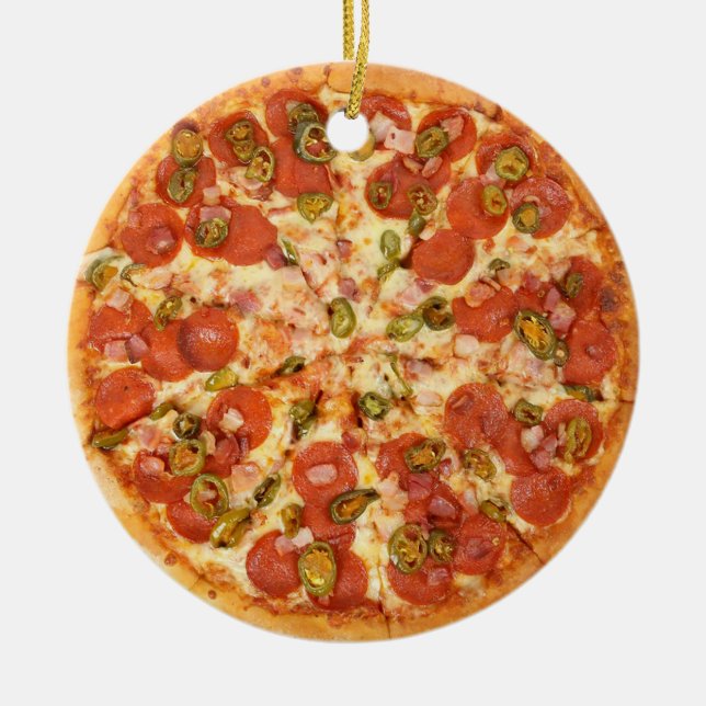 Adorno De Cerámica Pepperoni Cheese Pizza Funny Gag Food Navidades (Frente)