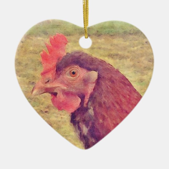 Adorno De Cerámica Pequeña gallina roja pintada (Frente)