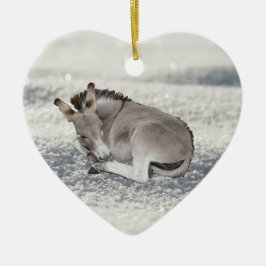 Adorno De Cerámica Pequeño burro en la nieve