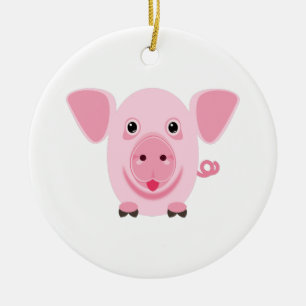 Adorno De Cerámica Pequeño cerdo rosa feliz y lindo