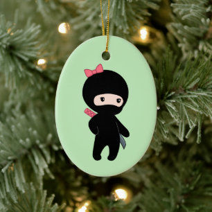 Adorno De Cerámica Pequeño Chica de Ninja en verde