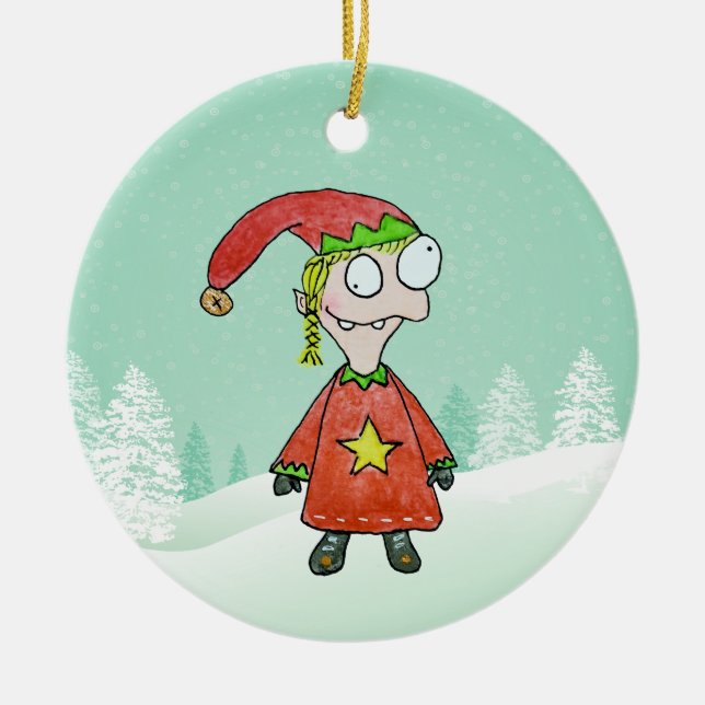 Adorno De Cerámica Pequeño Chica Elf (Frente)