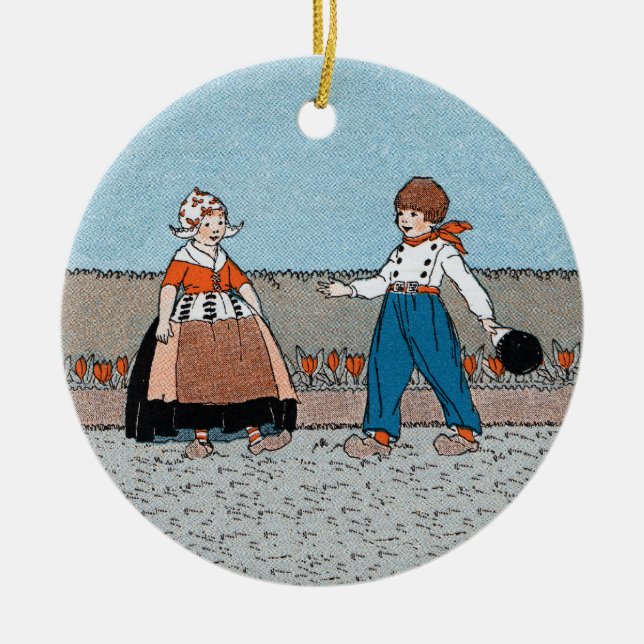 Adorno De Cerámica Pequeño Chica holandés zapatillas de madera tulipa (Frente)