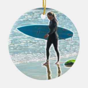 Adorno De Cerámica Pequeño Chica surfista
