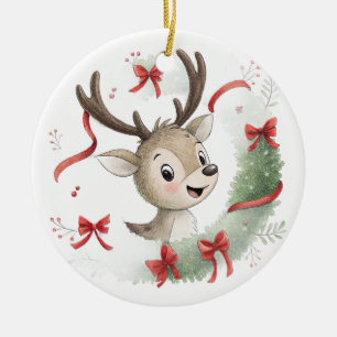 Adorno De Cerámica Pequeño Ciervo Navideño, Ciervo Adorable