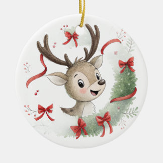 Adorno De Cerámica Pequeño Ciervo Navideño, Ciervo Adorable