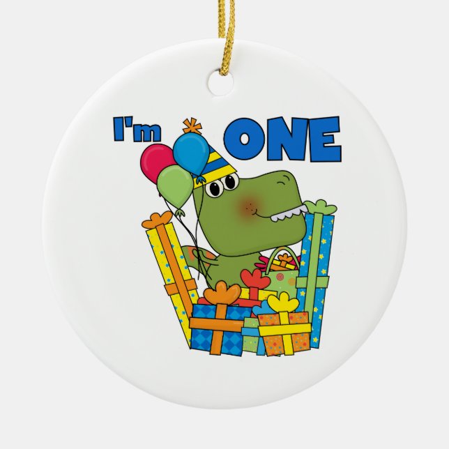 Adorno De Cerámica Pequeño Dino Primer Cumpleaños camisetas y regalos (Frente)